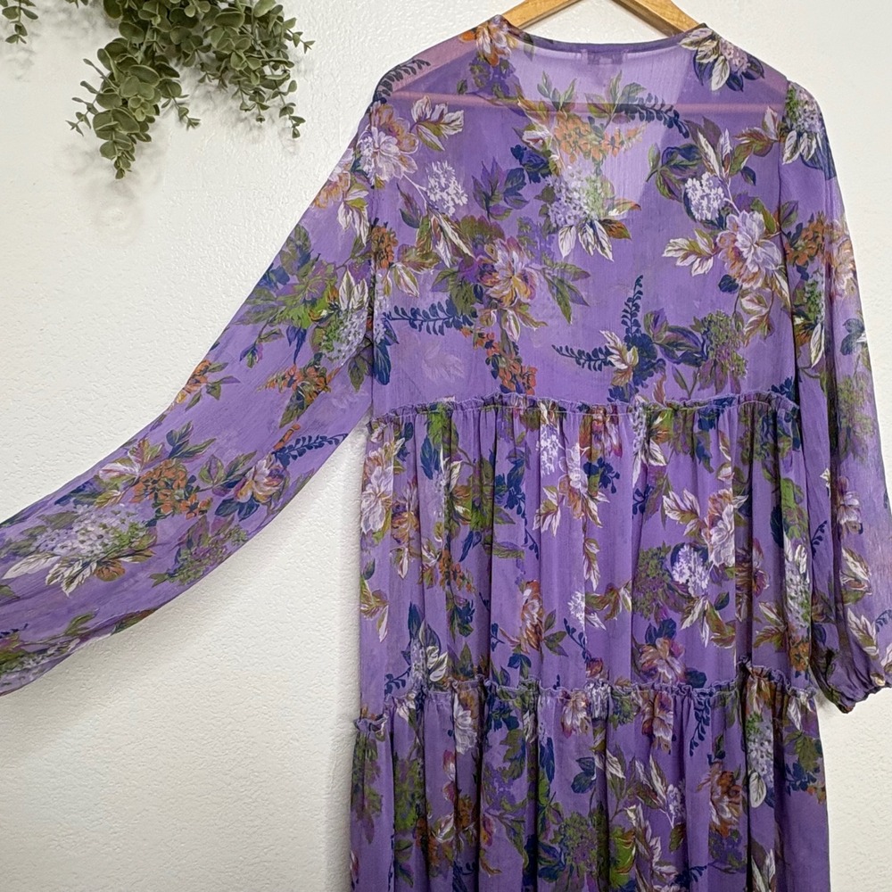Laura Ashley Purple Floral Tiered Midi Dress - Picture 7 of 8